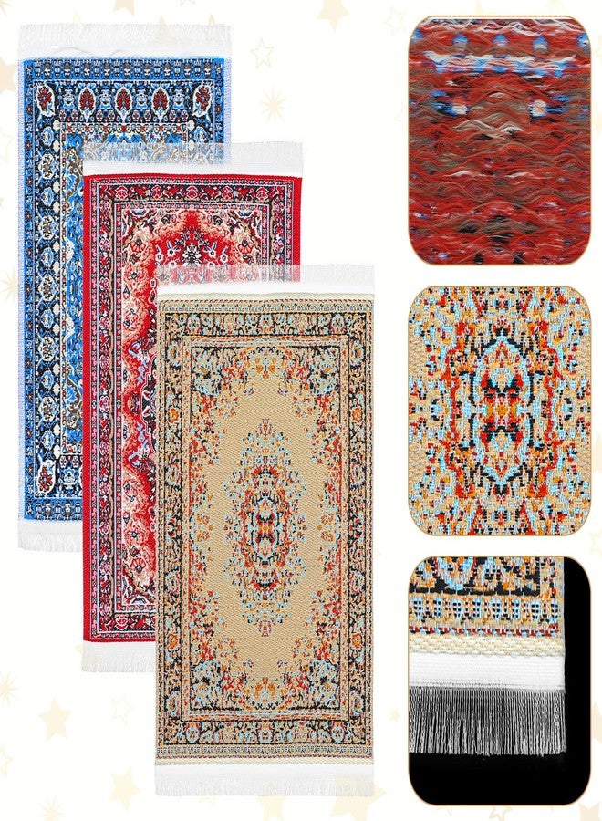 Heclia Dollhouse Rug 3 PCS Miniature Dollhouse Accessories 1:12 Vintage Woven Dollhouses Rug Mini Carpet for Dollhouses Furniture Mini Floral Print Carpet for Doll House Floor Decor(Blue, Yellow,Red) - Image 3